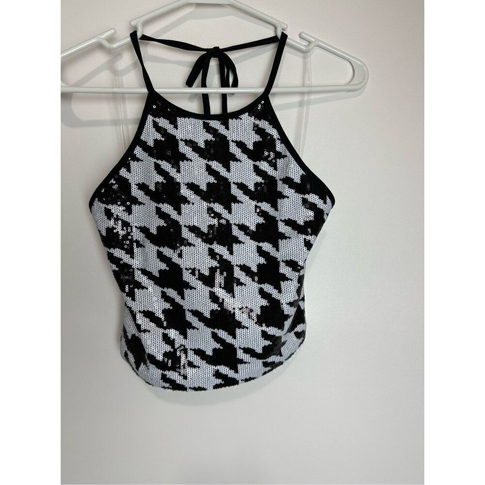 Houndstooth Halter sequin Top - Picture 2 of 5